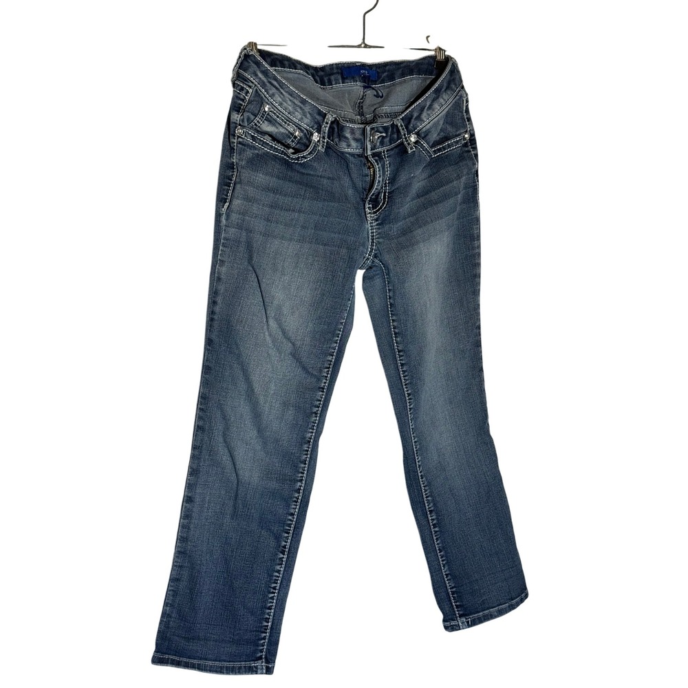 APT 9 Womens Capri‎ Jeans Size 4 Embellished Pocket Blue Denim Stretch